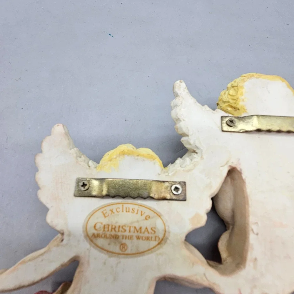 Christmas Around the World Cherub Angel Wall Plaques Set of 2 Pairs Pink Resin